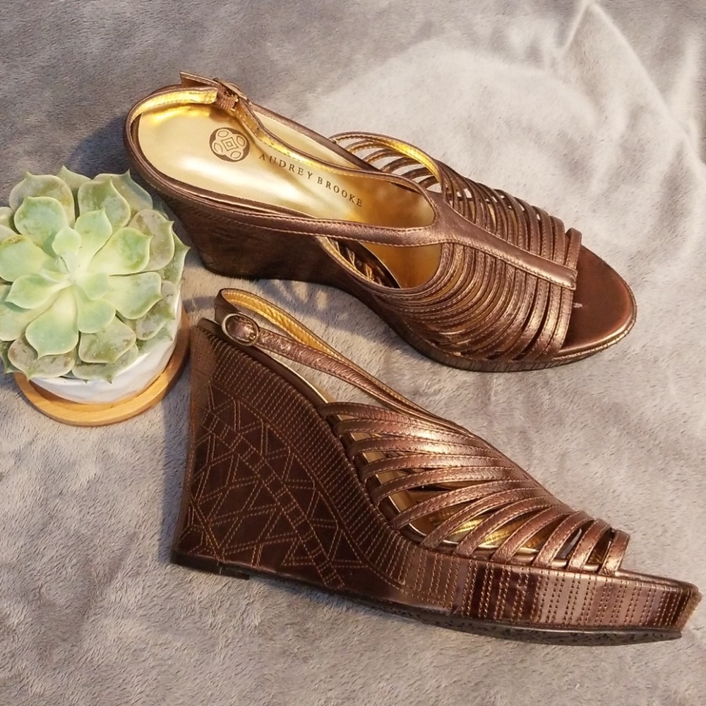 AUDREY BROOKE Bronze Strappy Sandals Wedge